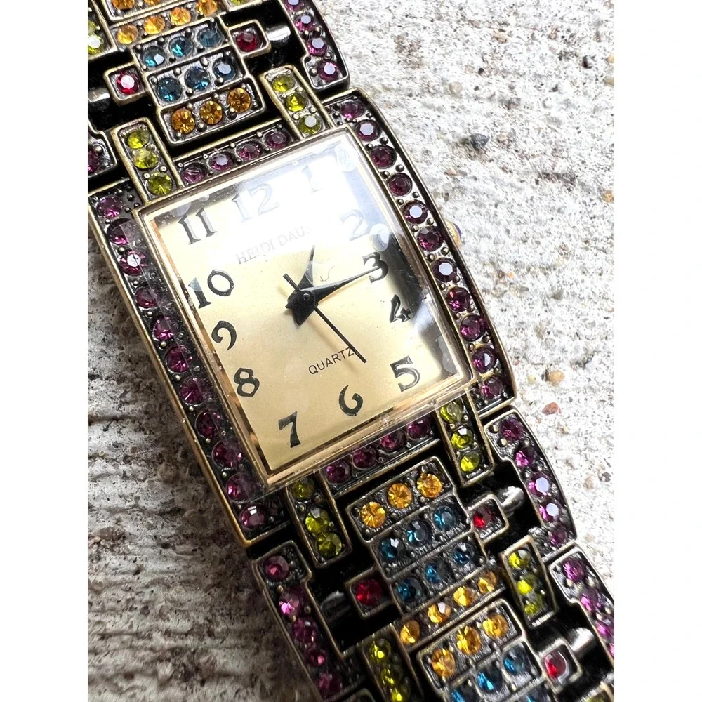 Heidi Daus B5300 Art Deco Multicolor Swarovski Crystal Link Bracelet Watch